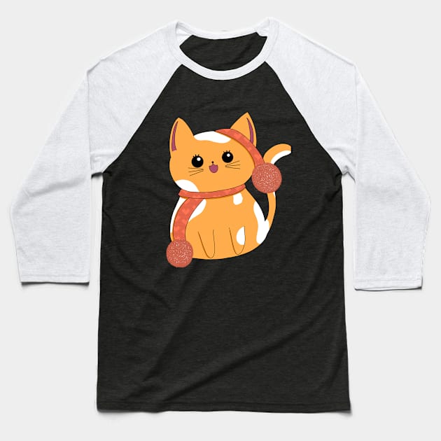 Orange Winter Cat Baseball T-Shirt by Julias Art Shenanigans